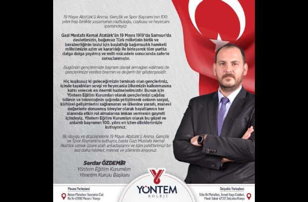 Yönetim Kurulu Başkanı Serdar Özdemir 'den 19 Mayıs Atatürk'ü Anma, Gençlik ve Spor Bayramı Mesajı...