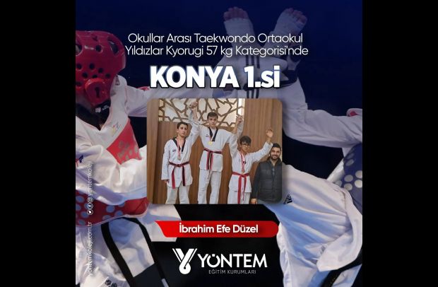 Taekwondo Ortaokul Yıldızlar Kyorugi 57 kg Kategorisi'nde öğrencimiz İbrahim Efe Düzel Konya 1.si olmuştur... 